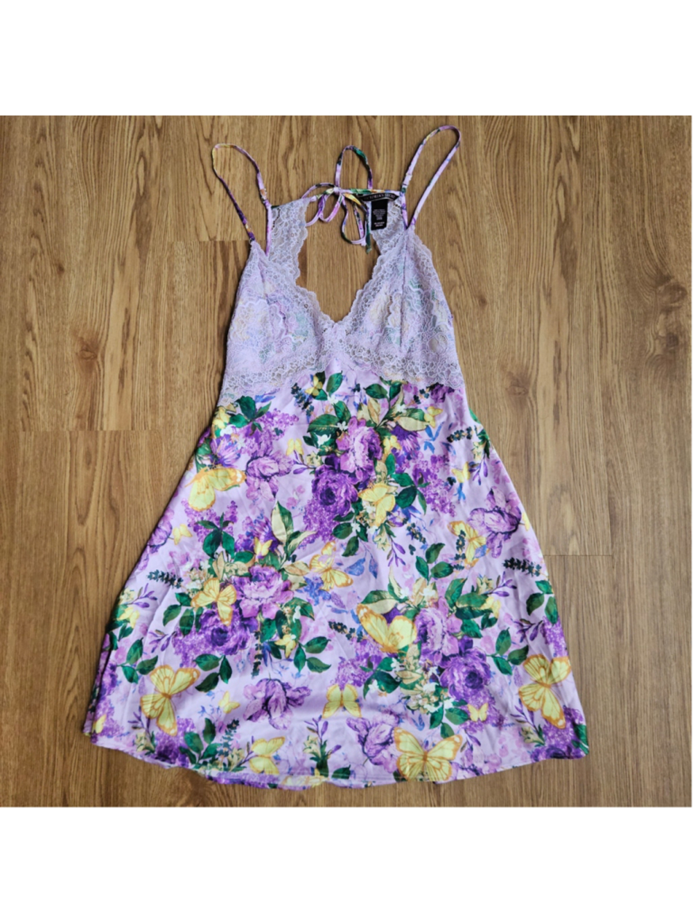 Victoria's Secret Purple Floral Lace Satin Slip Dress Lingerie XS Nightgown